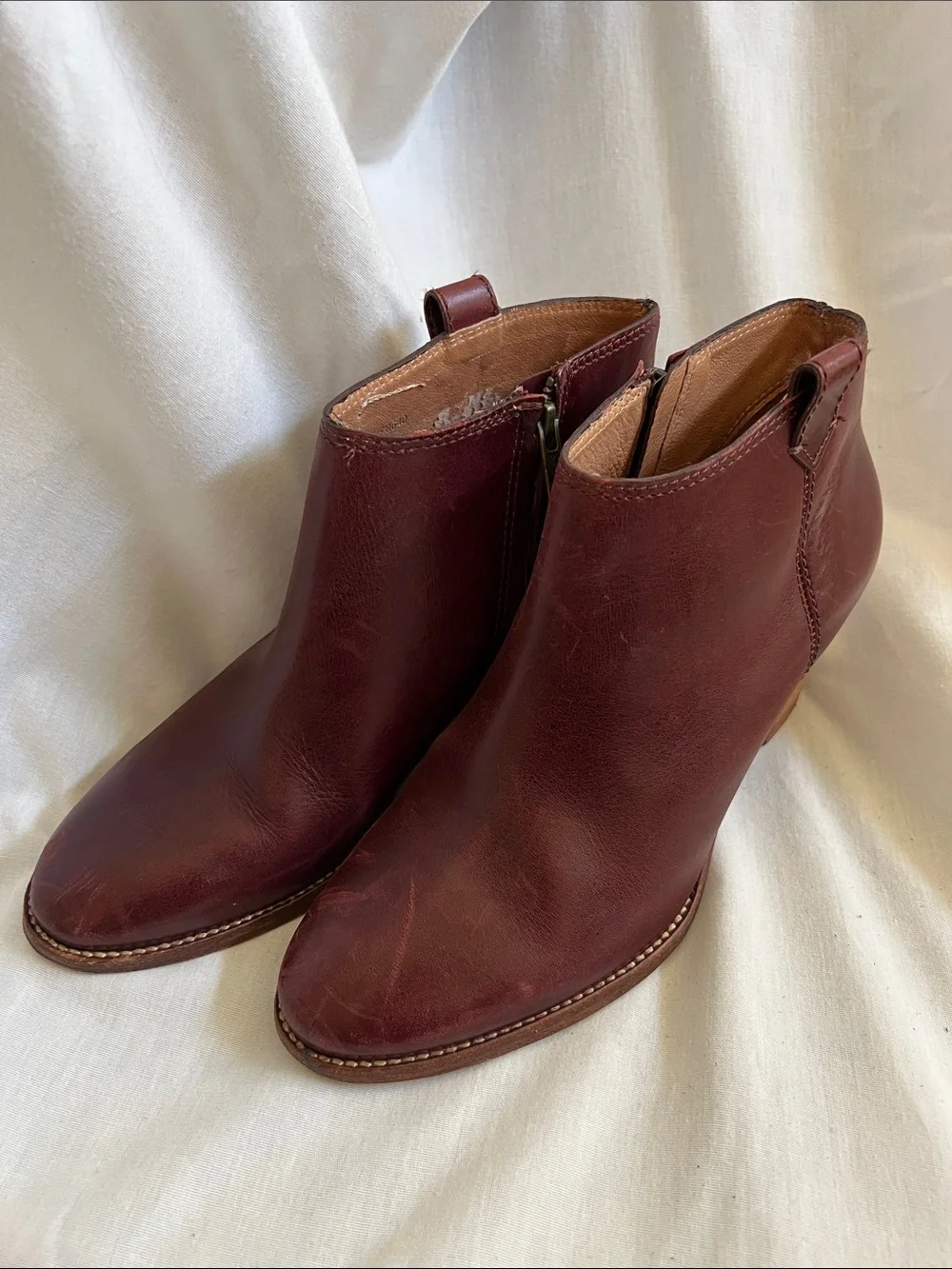 Madewell Burgundy/Brown Leather Ankle Booties with Side Zipper